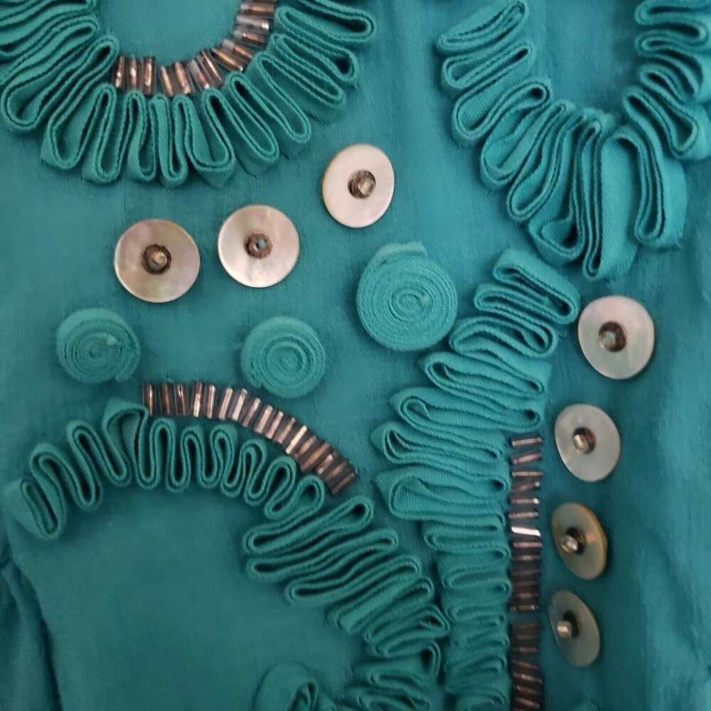 3.1 Phillip Lim Embroidered Embellished Baby Doll Teal Womens Boho Blouse Sz 4 - Picture 3 of 7
